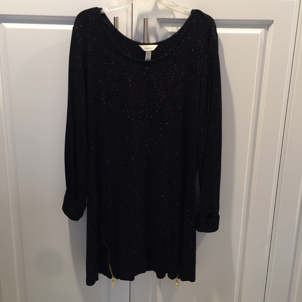 Soma Black Tunic with Gold Zippers & Gold Speckled M